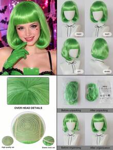 Dopamine Color Bob Wig With Bangs, Bright Neon Colors, Perfect For Cosplay, Festivals, Y2K, K-POP, Daily Wear, Halloween, Stage, Party. Comfortable And Breathable Cap Design, Suitable For Long-Term Wear, Photography, Fan Support, Fashion Styling. - Multicolor - View 3