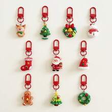 10pcs/Set Christmas Reindeer Snowman Christmas Tree Cute Funny Resin Keychain Party Favors - Multicolor - View 1