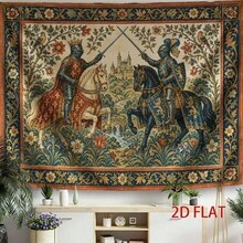 1-Pack Medieval Knight Jousting Tapestry Wall Hanging – Landscape-Oriented Medieval Castle Backdrop; Suitable For Parties, Themed Decor, Photo Booth Backgrounds, Medieval Knight-Themed Events, And Medieval Battle Scene Wall Decoration - Multicolor - View 6