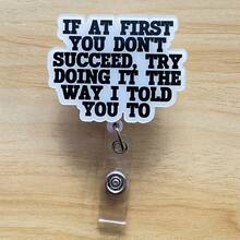 1pc Retractable D-Shaped Badge Reel Lanyard With Funny Quote Design, Nurse Hospital ID Badge Clip Office Lanyard - A - View 3