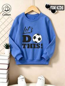 Cotton Boys Crewneck Pullover Sweatshirt, Autumn Winter Loose Sweatshirt With Let's DO THIS! Text And Soccer Pattern Casual Sports Preppy Style - Sky Blue - View 3