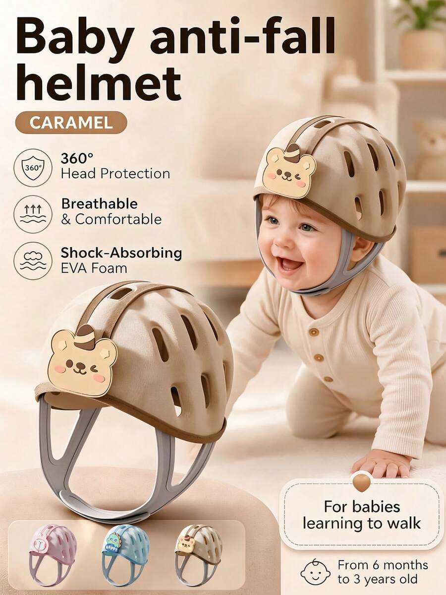 1pc Baby Anti-Fall Head Protection Helmet, Toddler Walking Anti-Collision Headgear, Children Learning To Walk Head Protection Cap, Lightweight And Breathable, Perfect Walking Aid - Cartoon Baby Hat - View 1