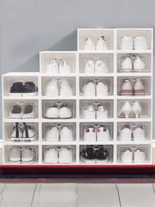 1/3/5pcs Transparent Stackable Shoe Boxes, Plastic Shoe Storage Organizer, Flip Lid Drawer Style Shoe Box, Transparent Shoe Storage Box, Sports Shoes High Heels Storage Box, Wardrobe Shoe Display Cabinet, Halloween Thanksgiving Christmas Wardrobe Storage Organizer, Desktop Shoe Cabinet Storage, Simple Shoe Rack, White Frame Transparent Front Opening Door, Dormitory Rental Shoe Cabinet, Moisture-Proof Dust-Proof Shoe Box, Free Combination Stackable - Multicolor - View 5