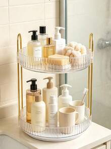 1pc 360° Rotating Multi-Function Cosmetic Storage Rack, Large Capacity Bathroom Toiletries Organizer, Transparent Desktop Storage Box For Skincare Products On Vanity, Strong Detachable Multi-Function Organizer Rack, Suitable For Tall Bottles - Multicolor - View 2