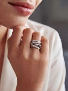 1pc Luxury High-Gloss Multi-Layer Cross Design Ring, Women's Ring, Elegant Jewelry Gift, Suitable For Daily Wear - Creative Crossover - View 4