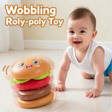 1PC-Hamburger Stacking Toy Twist Rotate Puzzle, Fine Motor Skill Game For Infants 6+ Months, Cute Smile Food Pretend Play - Multicolor - View 2