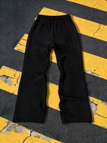 Big Boys Letter & Cross Side Print Wide Leg Sweatpants, Elastic Waist Loose Casual Long Pants, Suitable For Back To School Spring/Autumn Wear - Black - View 2
