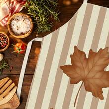1pc Vintage Minimalist Autumn Leaf & Stripe Print Apron - Sleeveless Halter Design, Durable And Comfortable Fit, Featuring Vertical Stripes With Maple Leaf And "Hello Autumn" Lettering Pattern, Suitable For Cooking, Baking And Home Cleaning, Household Cleaning, Housework Apron, Handmade Gardening Apron, Fun Holiday Gift - Multicolor - View 7