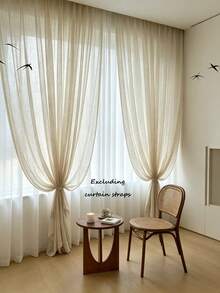 1PC French Cream Style Linen Sheer Curtain, Living Room Bedroom Vintage High-End Japanese Linen Window Sheer - Multicolor - View 11