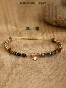 Youth Gift, Cross Bracelet, Christian Gift, Youth Inspirational Gift, Natural Stone Bracelet - Multicolor - View 8