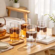 Gelas Kaca Lurus Bening 11,5oz dengan Cincin Isolasi Panas Kayu **Setengah Melingkar**, Mug Air dengan Alas Tebal, Gelas Transparan Sederhana untuk Kopi, Teh, dan Minuman Sehari-hari - View 6