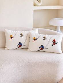 LCUHPCL 1pc Fuzzy Embroidered Throw Pillow Cover, Home Decor For Living Room & Bedroom, All Seasons - Multicolor - View 20