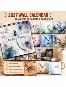 2027 Wall Calendar & Planner - 12-Month Hanging Storage Calendar With Full-Color Dragonfly Dream Art Pattern, Daily Schedule Grid, Suitable For Home Office, Home Decor, Ample Writing Space, Dated Monthly Planner For Annual Planning - Multicolor - View 7