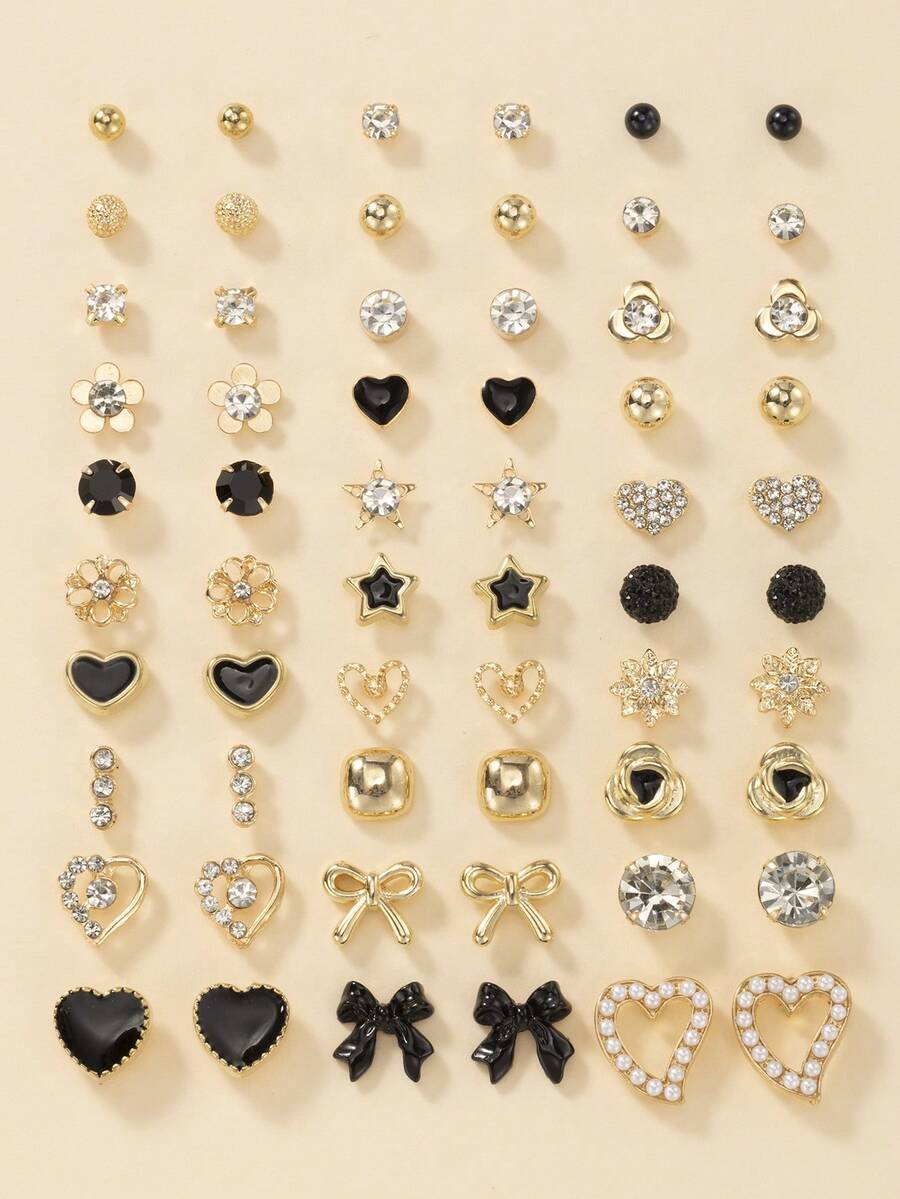 30對個性化女款耳環套組，水滴、小樹、愛心、花朵、蝴蝶結、球形耳環組合，適合日常休閒、派對穿著，精緻珠寶禮物