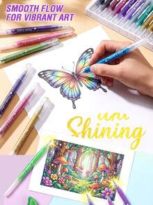 180 Color Gel Pen Set - 1.0mm Tip, Acrylic Metallic Glitter Paint Markers, Multi-Color Markers, Needle Pens, Ballpoint Pens, Eyeliner Pens, Perfect For Vibrant Colorful Writing And Sketching, Smooth Writing, For Painting, Highlighting, Note-Taking, Crafting, Office Use - Multicolor - View 5