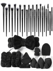 39Pcs/23Pcs Black Makeup Brushes Wristband Headband Triangle Puff Beauty Sponge Air Cushion Puff Silicone Makeup Cleaning Bowl Makeup Tools Set - Black - View 1