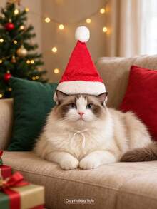 Pet Cat Plush Christmas Hat, Soft And Skin-Friendly, Strong Holiday Atmosphere, Can Be Used As Decorative Small Hat, Also A Fun Holiday Gift, Suitable For Christmas Dressing - A - View 2