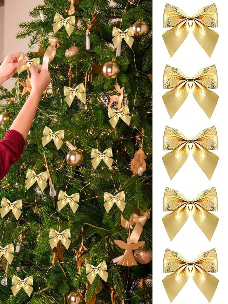 40pcs/10pcs Christmas Tree Mini Bows, Handmade Red Satin Ribbon Bows, Cute Wedding Party Wreath Hanging Decor, Desktop Gift Box Decoration, Wedding Bouquet, Christmas Tree New Year Decoration, Gift Wrapping, Rustic Farmhouse Style DIY Handmade, Home Room Wall Decor - Bow - View 1