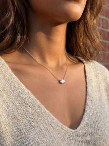 1pc Elegant Oval Diamond Necklace, Luxury Jewelry Gift For Women, Christmas - Oval Necklace - View 5