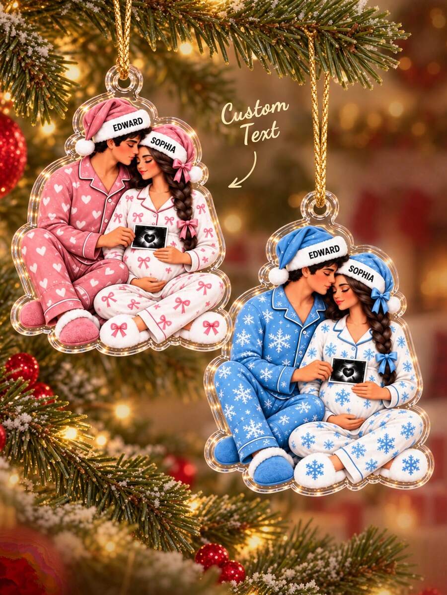 1pc Personalized Pregnancy Christmas Ornament, Custom Couple Name Ultrasound Keepsake, Bump's First Christmas Gift For Expecting Parents,First Christmas Ornament,Holiday Keepsake,Christmas Tree Hanging Decor,Christmas Gift - Multicolor - View 1