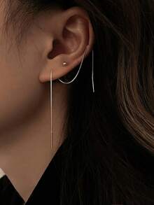2 buah Anting Rantai Rumbai Panjang untuk Wanita, Perhiasan Telinga Gantung Lurus, Hadiah - Perak - View 2