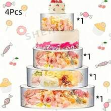 Transparent Acrylic Cake Stand Display, Round And Tiered Fillable Cake Tubes, Suitable For Weddings, Birthdays And Other Party Occasions - Clear - View 5