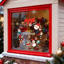 1pc Christmas Window Decal, Static Cling Sticker With Snowman, Santa Claus, Bow, Christmas Tree, Socks Patterns, Suitable For Home, Bedroom, School, Restaurant, Office - View 3