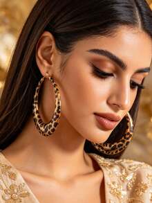 1 Pair Exaggerated Sexy Leopard Print Large Hoop Earrings, Geometric Metal Round Earrings, Fashion Jewelry For Women, Suitable For Daily Wear And Party Styling - Multicolor - View 5