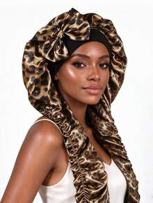 Awegeo 1Pc Women's Satin Bow Long Braid Sleep Cap, Adjustable Snap Button Sleep Hat, Suitable For Curly Hair, Silky Anti-Static Night Headscarf, Sleep Hair Care Cap - Multicolor - View 18