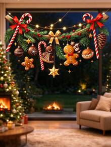 Set Stiker Jendela Natal Bertema Manusia Kue Jahe, Permen Tongkat, Ranting Pinus, dan Bintang, Stiker Kaca PVC Perekat Dua Sisi Kreatif yang Dapat Dilepas, Cocok untuk Dekorasi Jendela Ruang Tamu, Pintu, dan Permukaan Kaca Lainnya - Berbagai spesifikasi - View 6