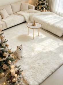 1pc White Long Plush Rectangular Rug, Fluffy & Comfortable, INS Style, Soft & Cozy Carpet, Living Room Rug, Kitchen Mat, Bedroom Rug, Bathroom Mat - Multicolor - View 1
