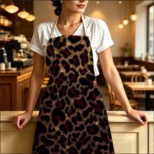 1pc Vintage Wild Leopard Print Apron - Sleeveless Halter Design, Durable And Comfortable Fit, Featuring Leopard Print With Sparkling Gold Background Pattern, Suitable For Cooking, Baking And Home Cleaning, Household Cleaning, Housework Apron, Hand-Painted Handmade Gardening Apron, Fun Holiday Gift - Multicolor - View 2