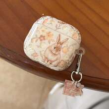 Cute Autumn Flower Rabbit With Decorative Pendant Earphone Case Compatible With Apple 5/ 4 Cute Earphone Cover Apple 2nd Gen 3rd Gen New Protective Case Pendant Airpodspro 3 Korean Style Earphone Case Pro 2 Girls Earphone Case Protective Cover - Pale Yellow - View 3