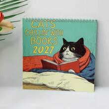 2027 Cat Wall Calendar, Cats And Books Together, Fun Cat Calendar, Gift For Book Lovers, Unique Home Decor, Cute Cat Art, Literary Atmosphere - Multiple Styles - View 1