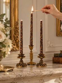 4/2pcs Vintage Leopard Print Tapered Long Candles, Bohemian Pattern Decorative Candle Gift Set, 0.86*9.84 Inch Long Tapered Candles, Suitable For Home Decor, Creating Atmosphere, Table Centerpiece Decoration, Christmas Gifts - Multiple Styles - View 4