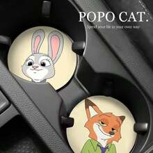 Hasbro Bộ 2 miếng lót hộc để cốc và khe cửa ô tô Zootopia Nick và Judy, thảm lưu trữ nội thất xe hơi chống trượt họa tiết hoạt hình - Thảm chống trượt trên xe ô tô - Xem 1
