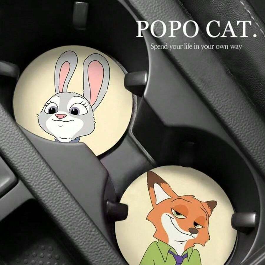Hasbro Bộ 2 miếng lót hộc để cốc và khe cửa ô tô Zootopia Nick và Judy, thảm lưu trữ nội thất xe hơi chống trượt họa tiết hoạt hình - Thảm chống trượt trên xe ô tô - Xem 1