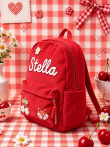 Ransel Mini Motif Bunga Ceri dan Rubah Bordir 3D, Penyimpanan Multi-Kompartemen, Penutup Resleting, Gaya Manis dan Kekanak-kanakan, Tali Bahu yang Dapat Diatur, Cocok untuk Kegiatan Anak-Anak, Sekolah Sehari-hari, Perjalanan Luar Ruangan, Anak Perempuan, Cerah, Lembut, Imut, Tas Sekolah Kasual yang Segar dan Energik - Merah - View 3