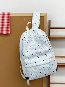 Striped Polka Dot Lace Backpack + Large Capacity Multi-Pocket + School Daily Travel + Sweet Y2K Embroidery Lightweight Backpack - Multicolor - View 5