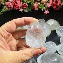 1PC Natural White Clear Quartz Crystal Egg, Egg Shaped Polished Crystal, Crystal Collection Decor, Perfect Graduation & Holiday Gift - White - View 8