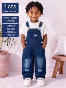 Boys Children Spring Autumn Summer Denim Overalls Cargo Jeans Jumpsuit Distressed Washed Adjustable Shoulder Straps Front Pockets Casual Outdoor Wear - Blue - View 10