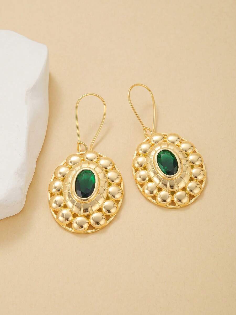 2pcs Fashion Vintage Oval Earrings, Suitable For Women's Daily Commute Wear, Holiday Gift - Gold - View 1