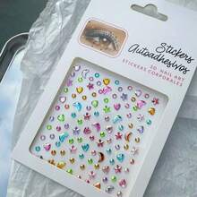 1pc Holographic Star & Moon Rhinestone Self-Adhesive Face/Nail Stickers, Perfect For Creating Summer Stage Makeup Or Festive Atmosphere. Includes Stars, Crescent Moons And Small Dots Shapes. - Multicolor - View 10