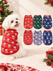 HOLAPET 3pcs Xmas Pet Vest Christmas Party Dog Cat Outfit Santa Deer Snowman Print Pets Tank Top Breathable Dog Clothes Suitable For Small Medium Dogs And Cats - Multicolor - View 2