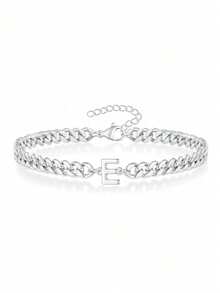 1pc Men's Cuban Chain Stainless Steel Bracelet With Initial Letter, Non-Fading, Versatile Fashion Bracelet With Adjustable Chain - Letter Bracelet - View 8