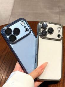奢華酒紅色大窗一體式相機保護手機殼，適用於 iPhone 17 Pro Max 17 Pro 17 16 Pro Max 16 Pro 16 15 Pro Max 15 Pro 15 14 Pro Max 14 Pro 14 13 Pro Max 13 Pro 13 12 Pro Max 12 Pro 12 11，極簡純色防震保護殼，情侶禮物 - 銀色 - 查看 3