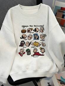 Sweatshirt Motif Karakter Kartun Retro Amerika, Atasan Lapisan Dasar Longgar dan Menyenangkan untuk Anak Muda, Musim Semi/Gugur - Putih Abu-abu - View 3