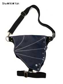 2026 New Vintage Black Fan-Shaped Flap Utility Style Multi-Function Simple Canvas Waist Bag Unisex Handmade Travel Portable Bag - Black - View 2