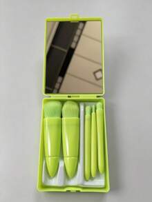 Makeup Brush Set, Mini Cute Professional Green Makeup Brush Set With Mirror And Travel Case, Foldable Makeup Brush Set With Mirror Travel Makeup Brush Set - Portable Travel Makeup Brush Set (5pcs) - Multicolor - View 13