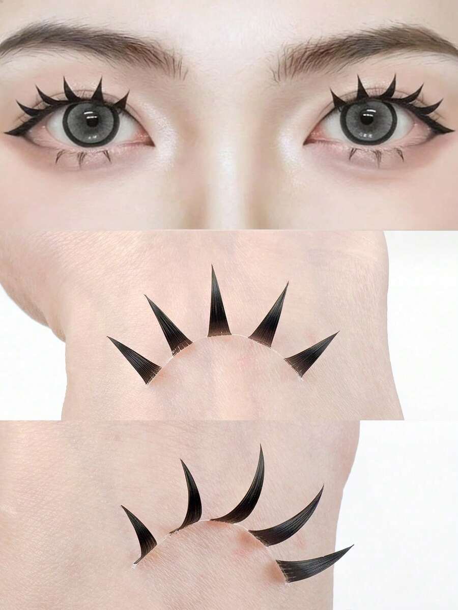 1 Pair Pointed Tail Cartoon Style False Eyelashes, Transparent Stem, Cosplay Extra Long False Eyelashes 10-13mm - Black - View 1